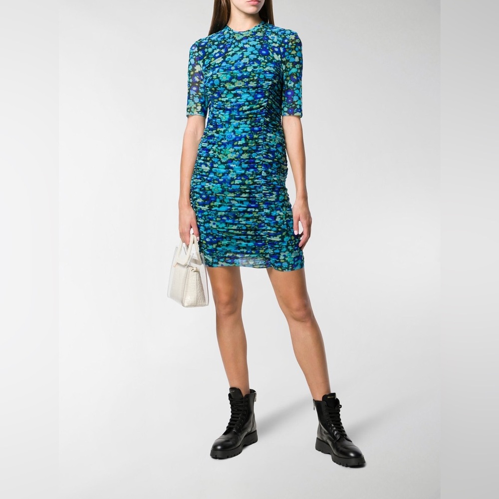 GANNI Ruched floral mini dress